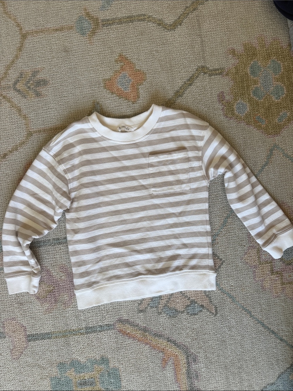 Striped Long-Sleeve Sweatshirt - Cream & White - Kids 5-6